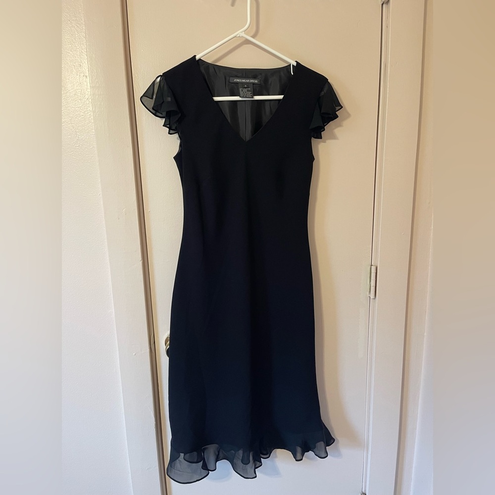 Elegant Black Dress with Ruffle Sleeves by Jones Wear Size 6